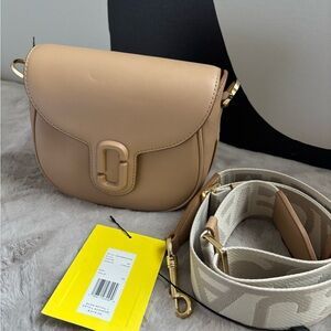 Marc Jacobs Beige Leather Saddle Crossbody with Logo Strap